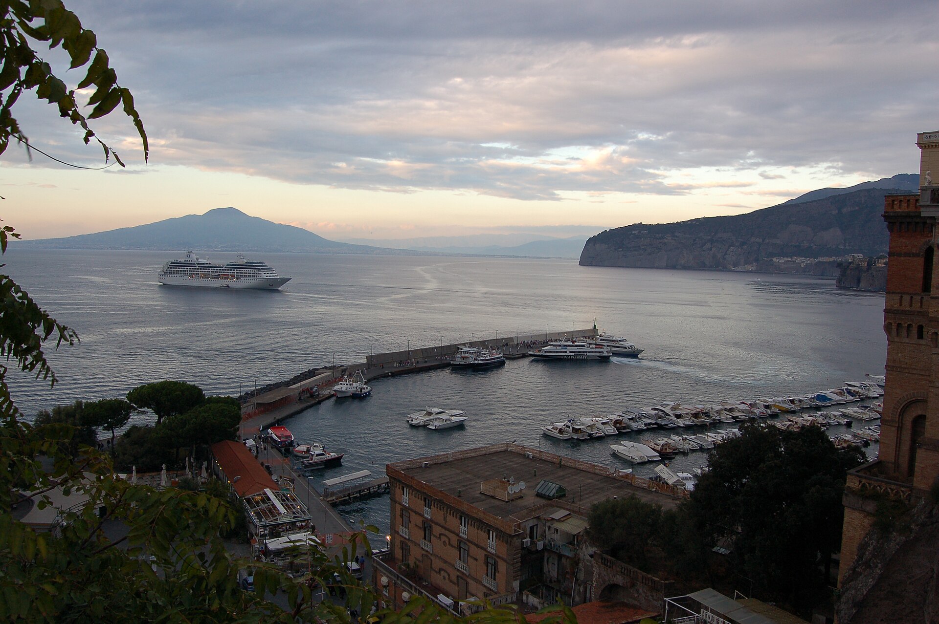 Sorrento Marina Grande sunset (1).JPG Marina Grande at Sorrento, Italy, at sunset. The cruise ship in the background at left is the MS Insignia.