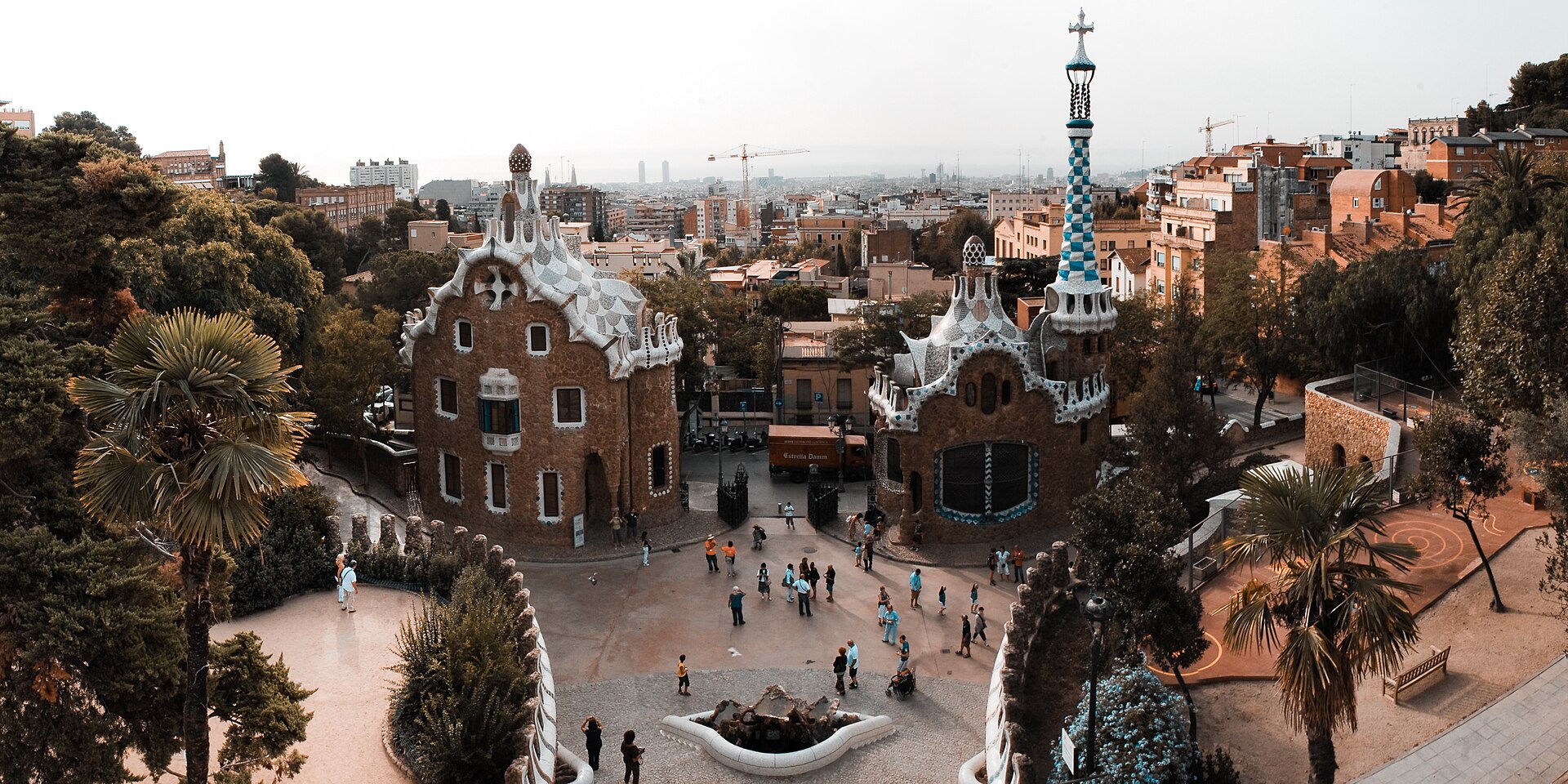 Panoramic view of the entrance to the Park Güell. Barcelona, Catalonia, Spain.jpg Panoramic view of the entrance to the Park Güell. Barcelona, Catalonia, Spain.