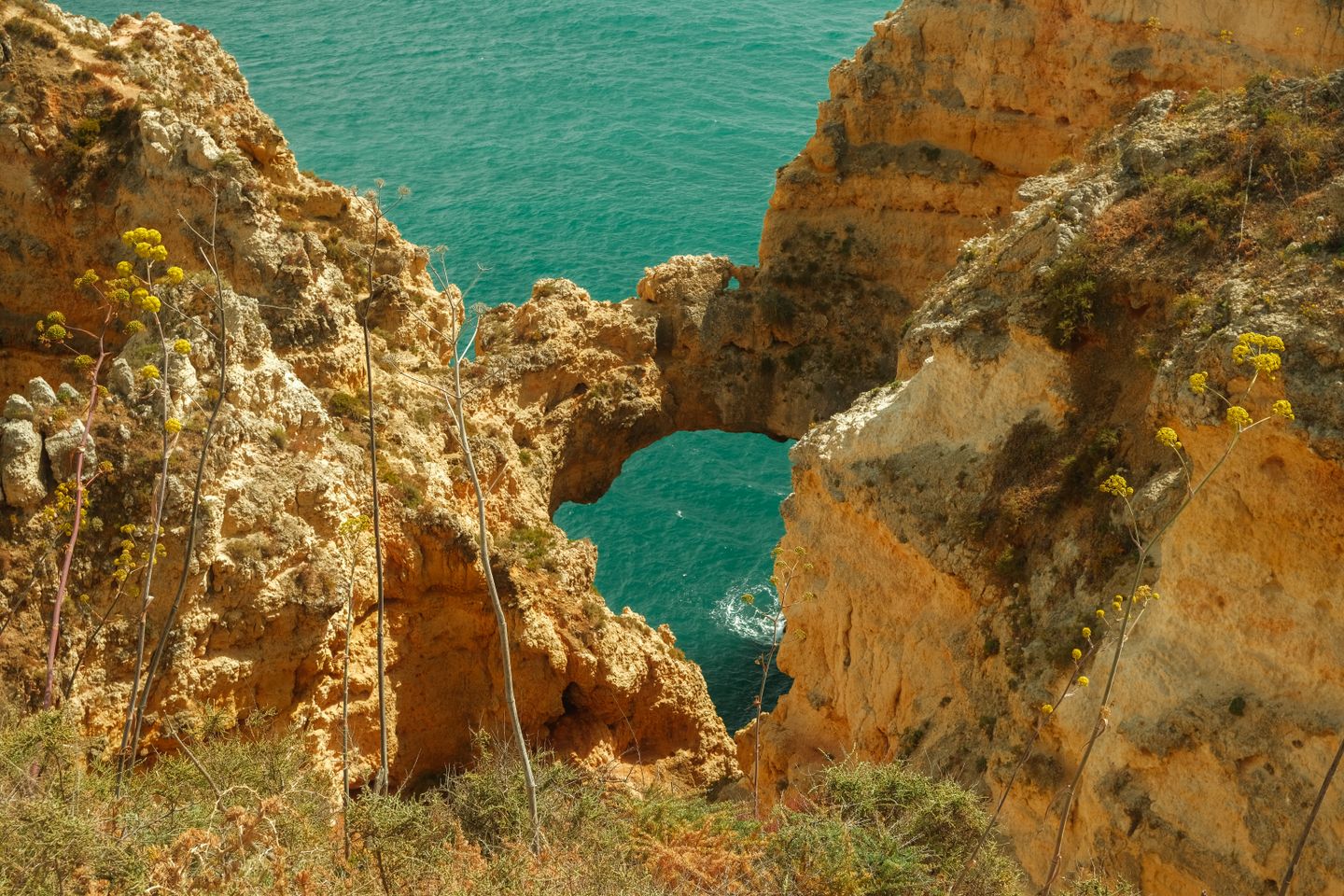 Explora las dramáticas formaciones rocosas de Ponta da Piedade en Lagos, Portugal, un destino de viaje de verano.