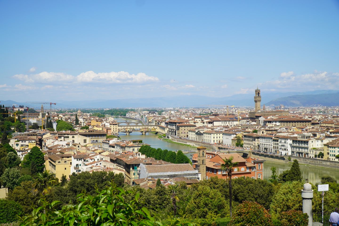 Una vista impresionante de Florencia, Italia, que muestra su arquitectura icónica, su exuberante vegetación y el río Arno.